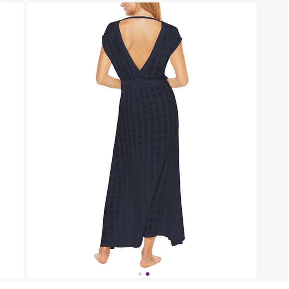 Navy Plaid Embossed Double V-neck cover up - Picture 2 of 8